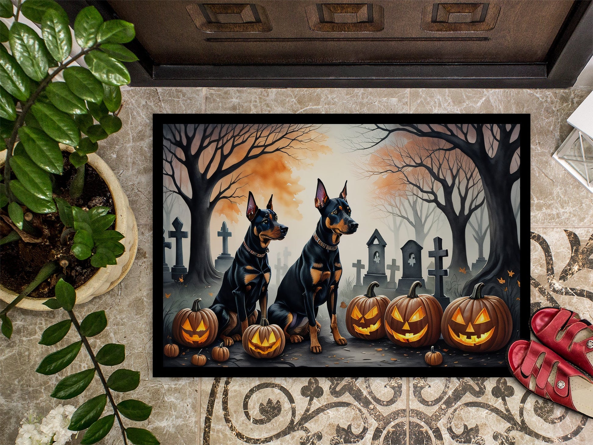 Doberman Pinscher Spooky Halloween Doormat-2