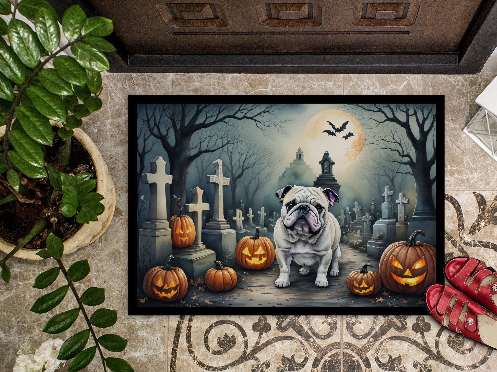 English Bulldog Spooky Halloween Doormat-2