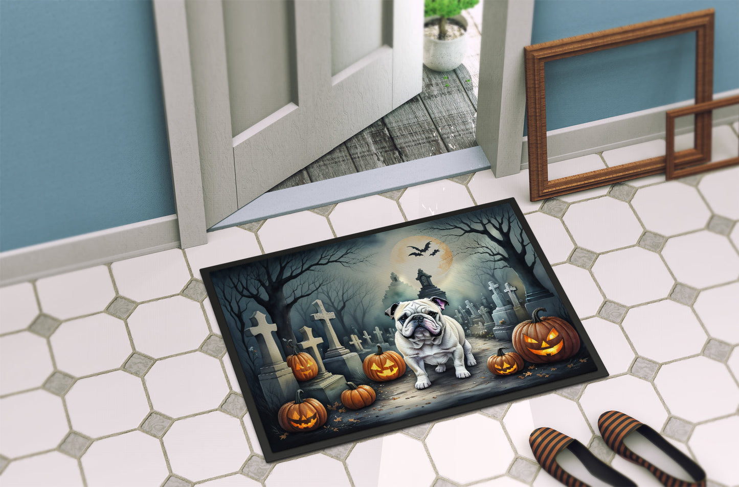 English Bulldog Spooky Halloween Doormat-3