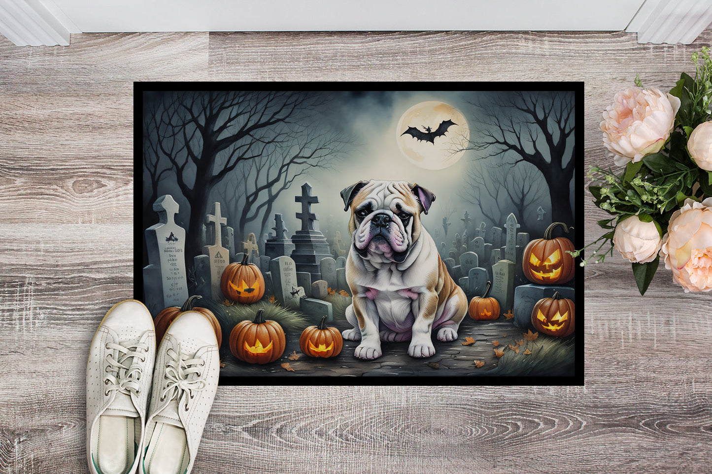 English Bulldog Spooky Halloween Doormat-1