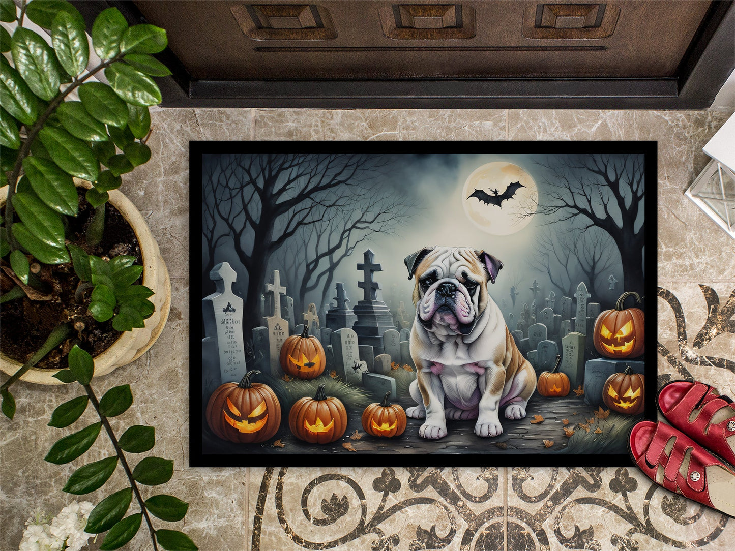 English Bulldog Spooky Halloween Doormat-2