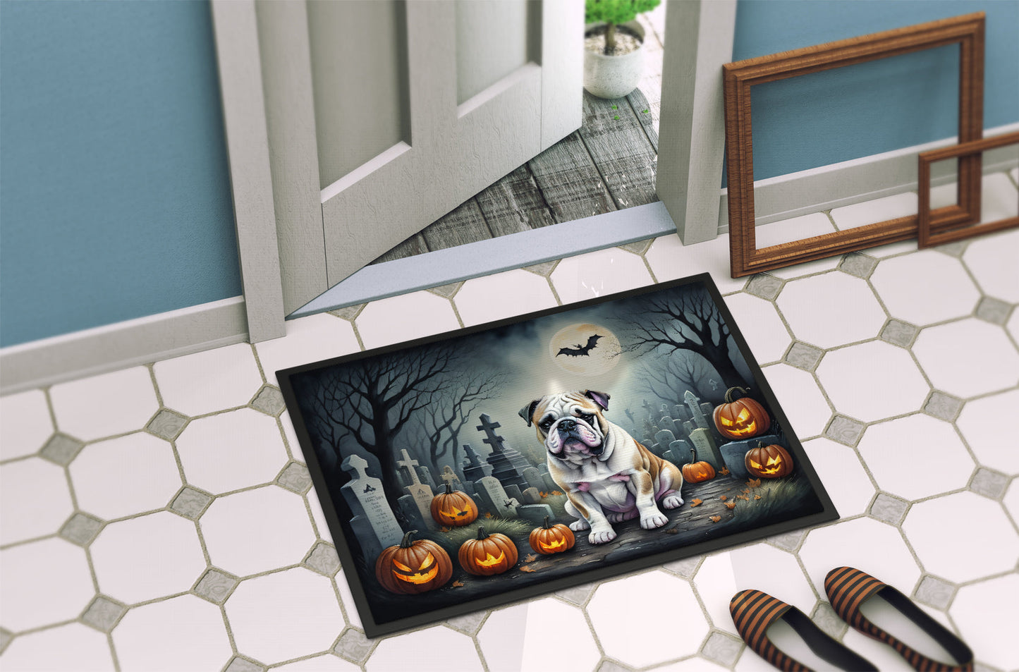 English Bulldog Spooky Halloween Doormat-3