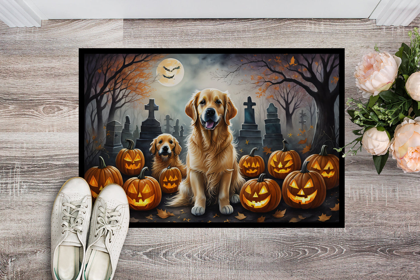 Golden Retriever Spooky Halloween Doormat-1