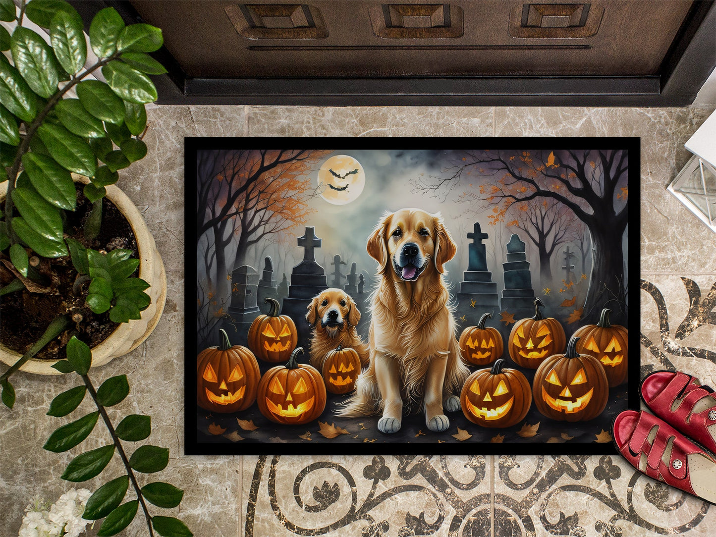 Golden Retriever Spooky Halloween Doormat-2