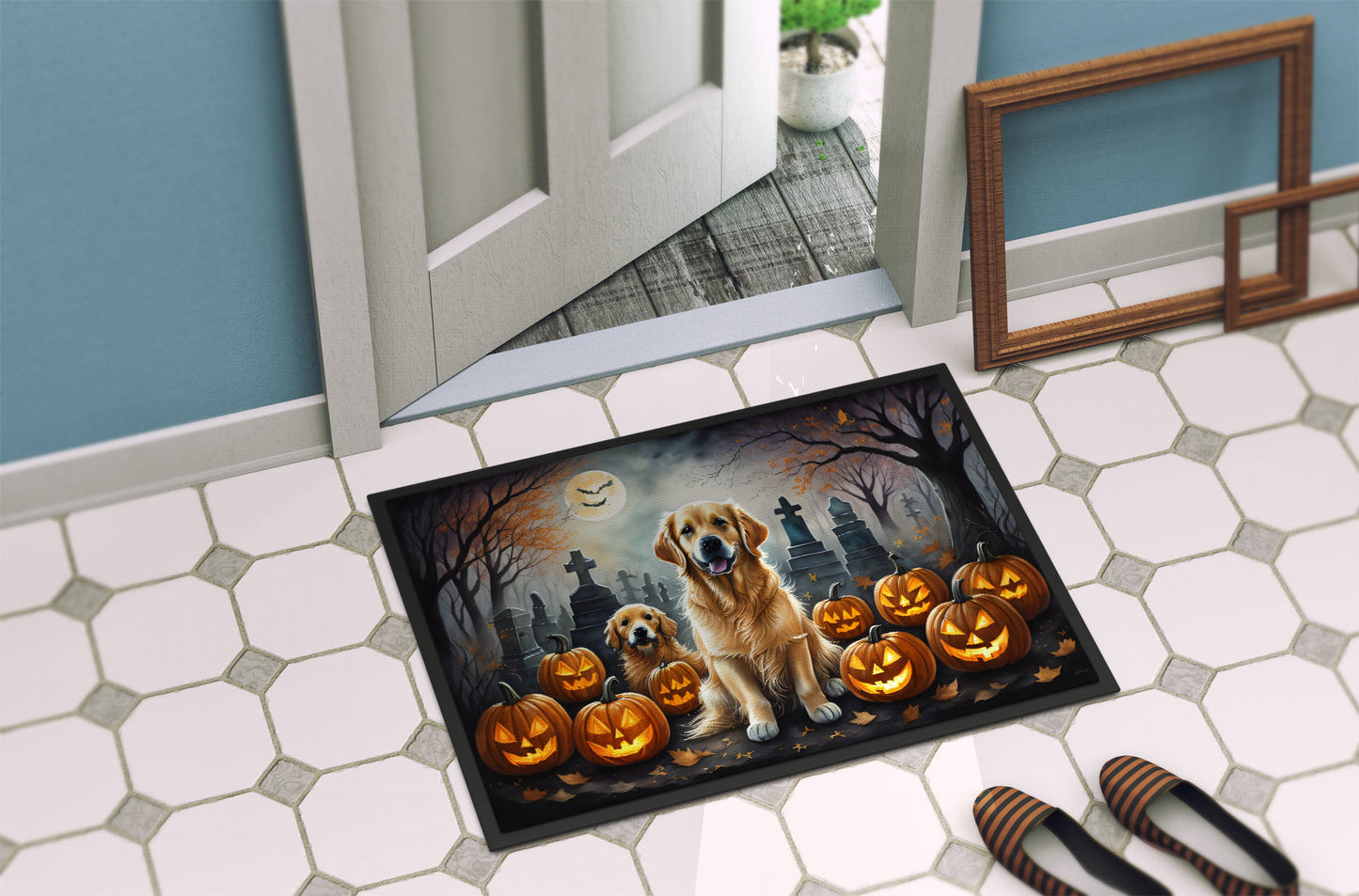 Golden Retriever Spooky Halloween Doormat-3