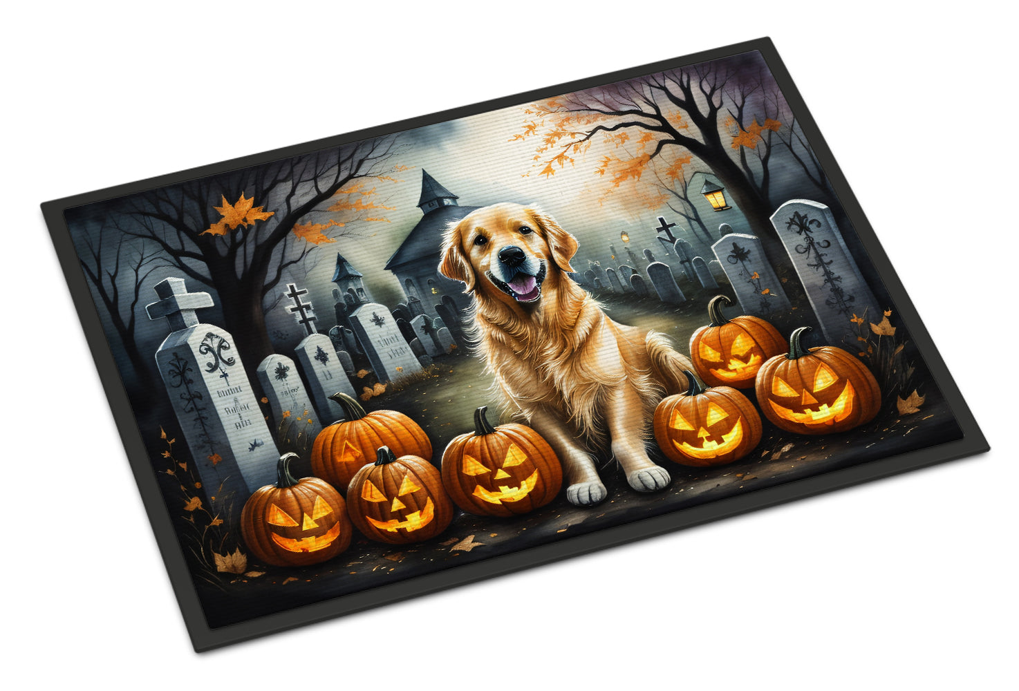 Golden Retriever Spooky Halloween Doormat-0