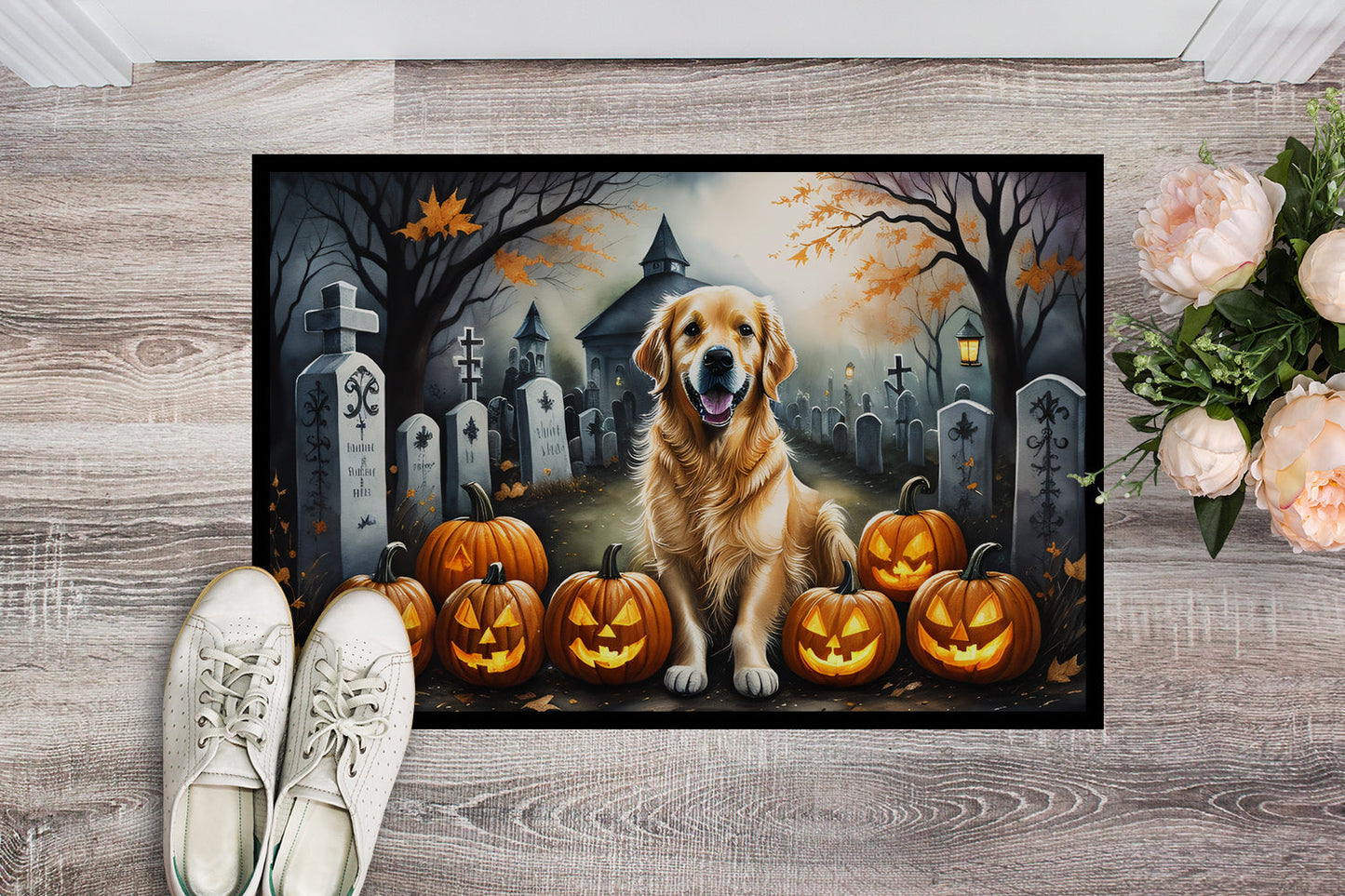 Golden Retriever Spooky Halloween Doormat-1