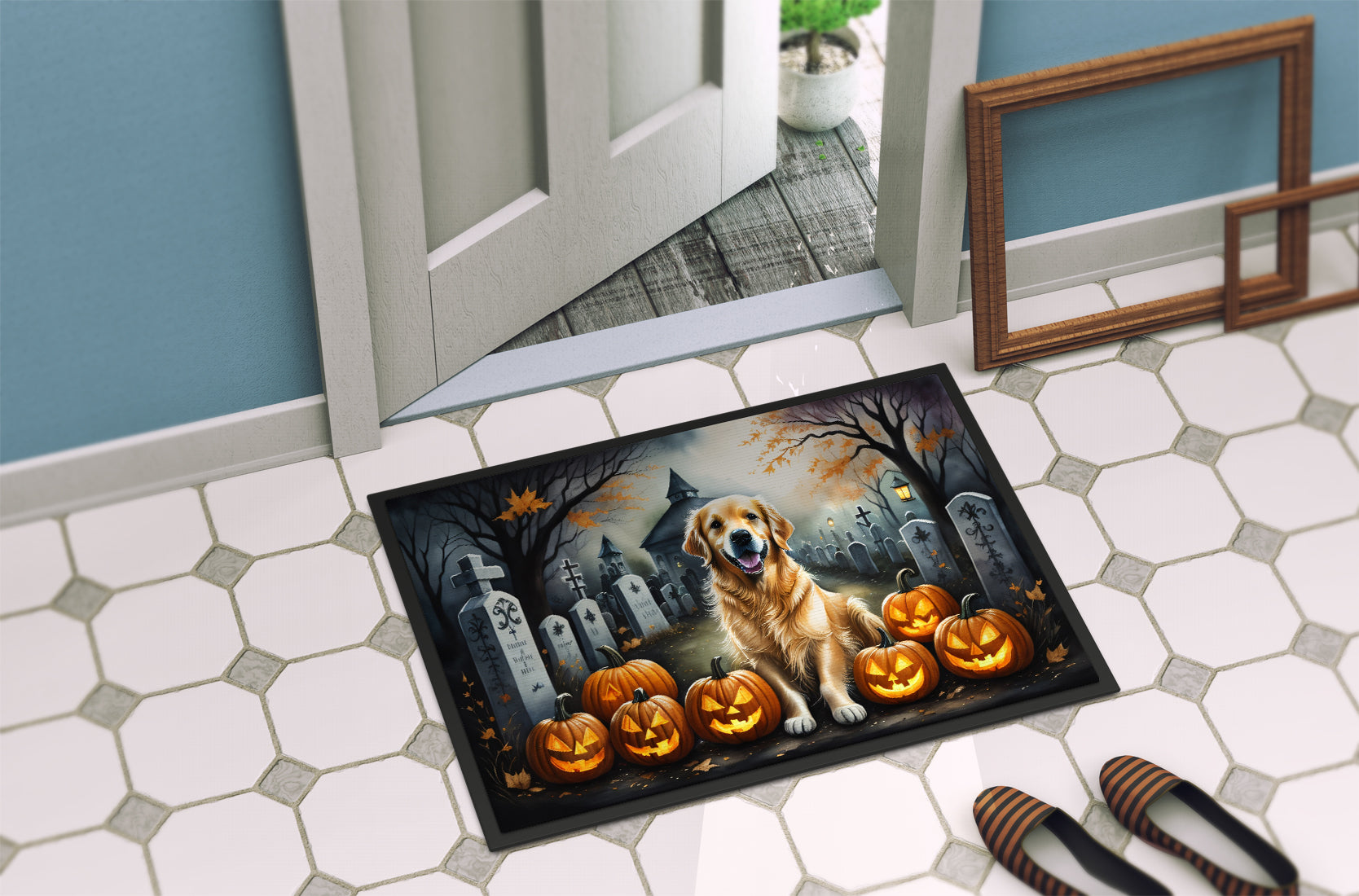 Golden Retriever Spooky Halloween Doormat-3