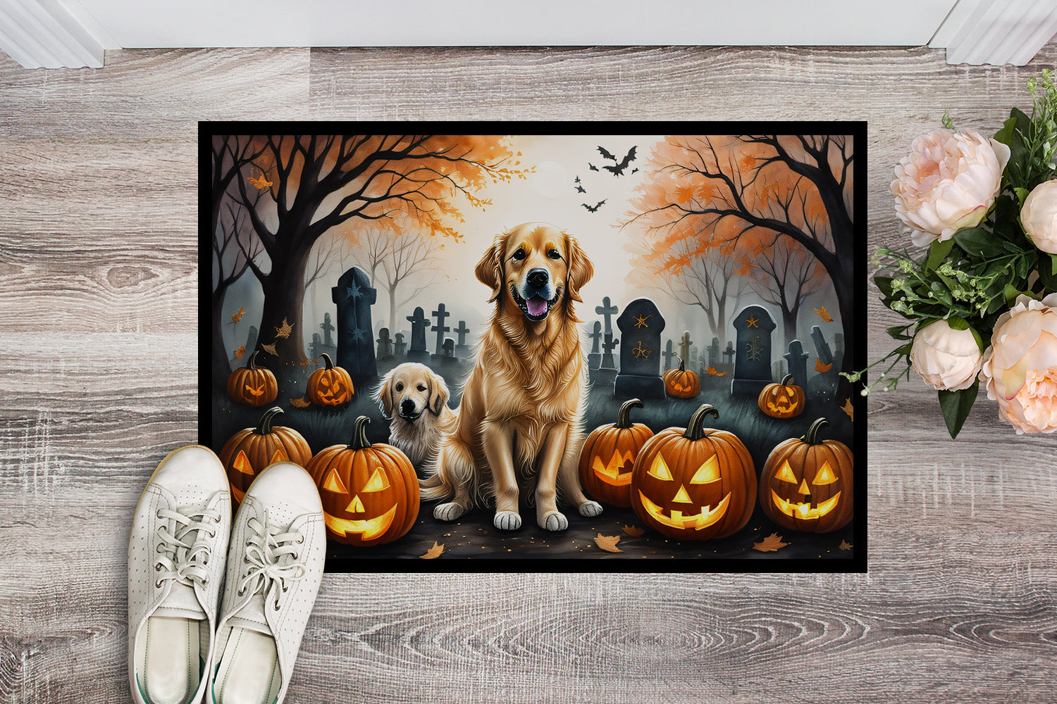 Golden Retriever Spooky Halloween Doormat-1