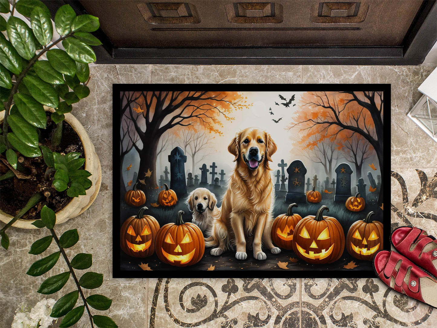 Golden Retriever Spooky Halloween Doormat-2