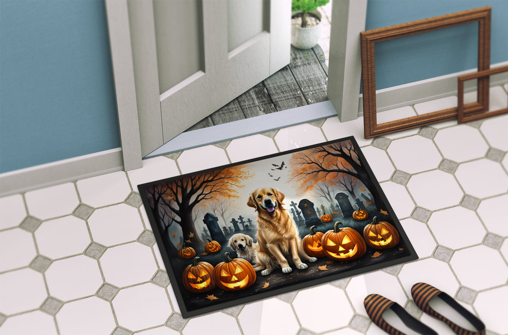 Golden Retriever Spooky Halloween Doormat-3