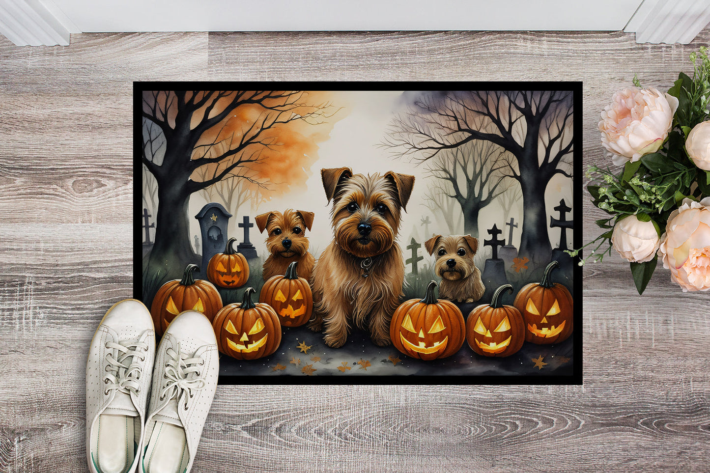 Norfolk Terrier Spooky Halloween Doormat-1