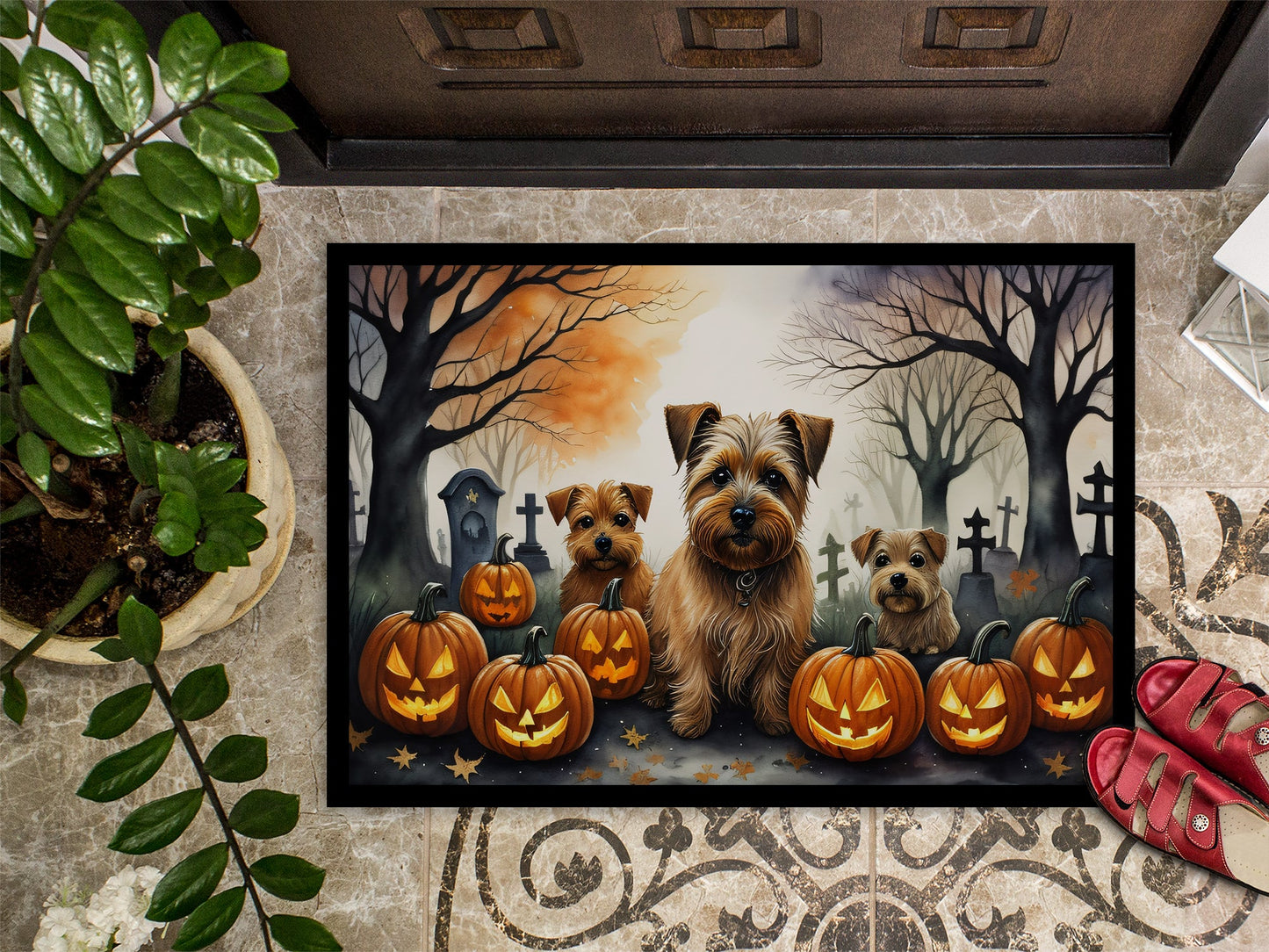 Norfolk Terrier Spooky Halloween Doormat-2