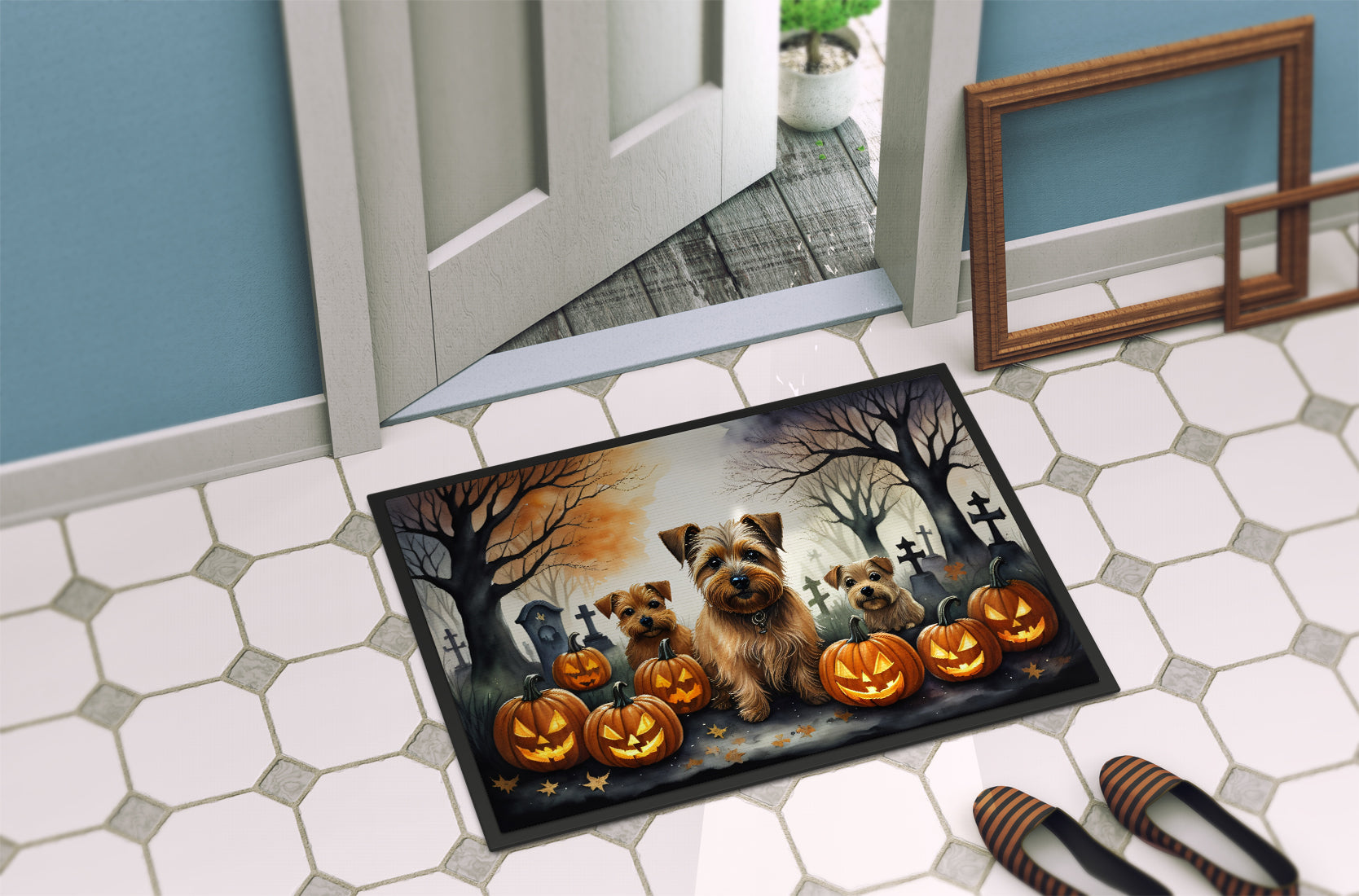 Norfolk Terrier Spooky Halloween Doormat-3