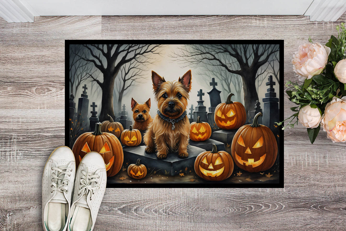 Norwich Terrier Spooky Halloween Doormat-1