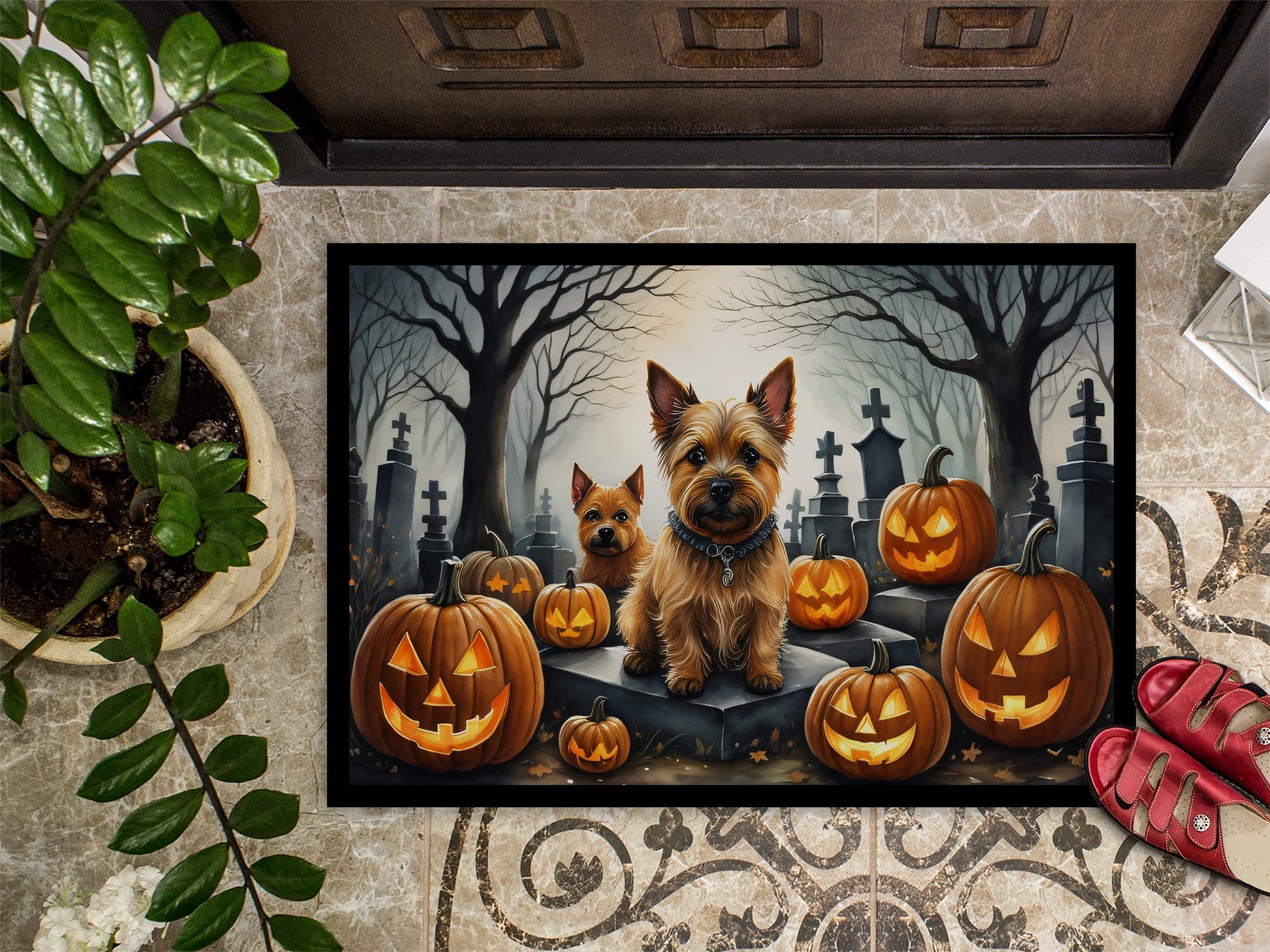 Norwich Terrier Spooky Halloween Doormat-2