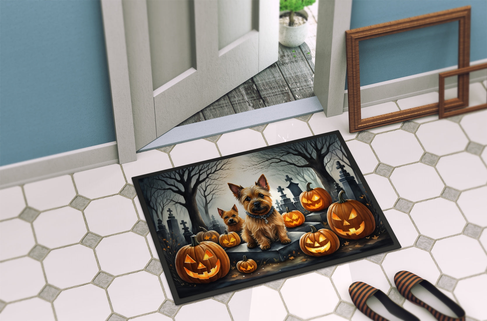 Norwich Terrier Spooky Halloween Doormat-3