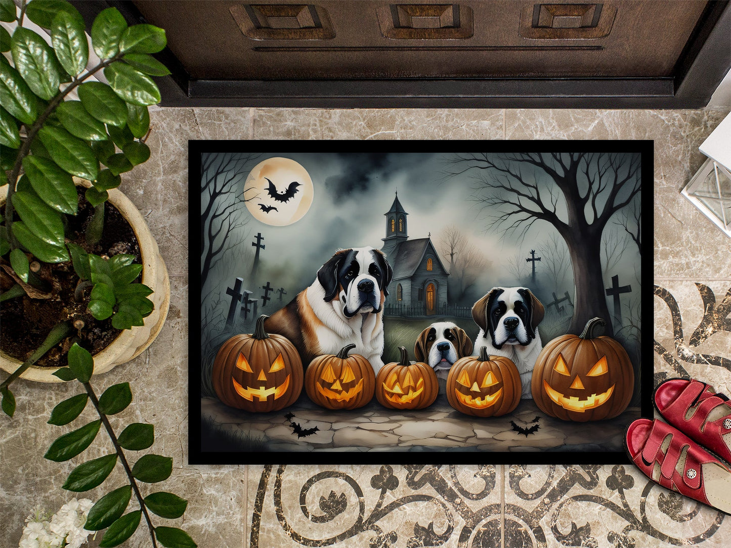 Saint Bernard Spooky Halloween Doormat-2