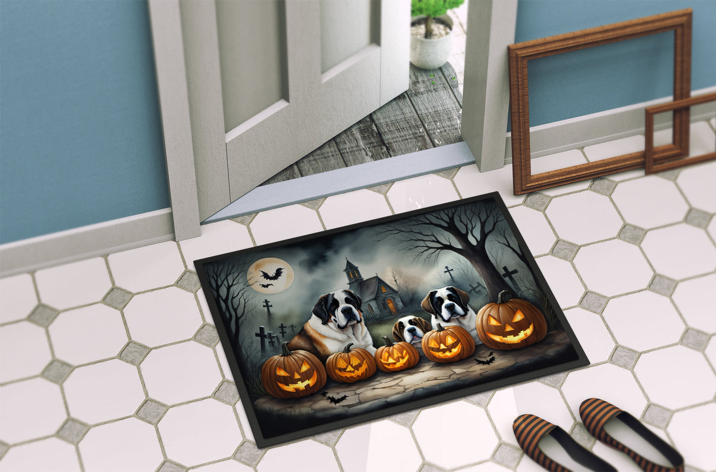 Saint Bernard Spooky Halloween Doormat-3