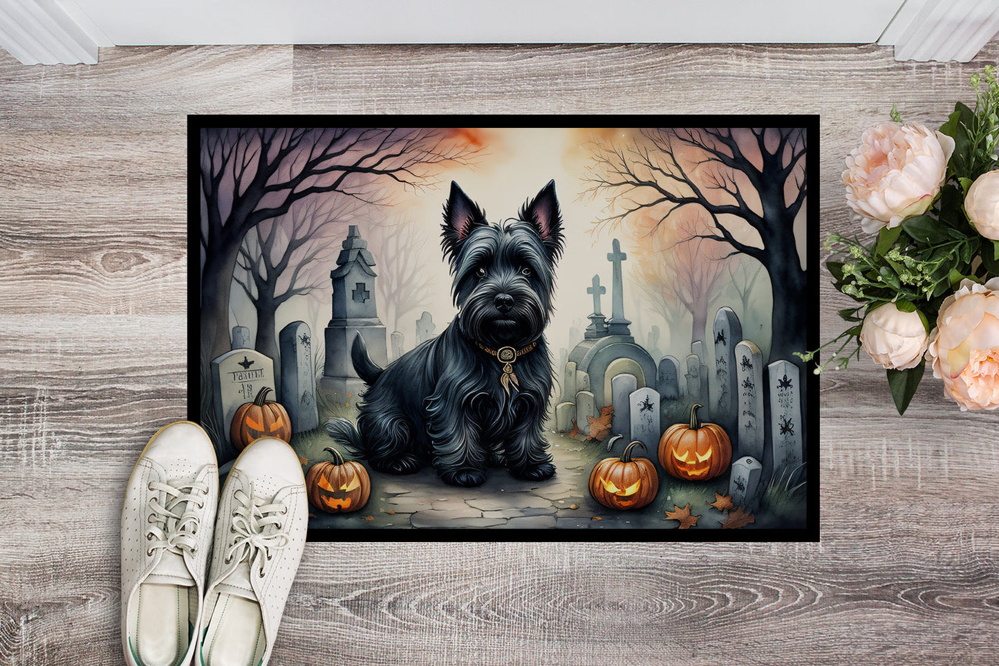 Scottish Terrier Spooky Halloween Doormat-1