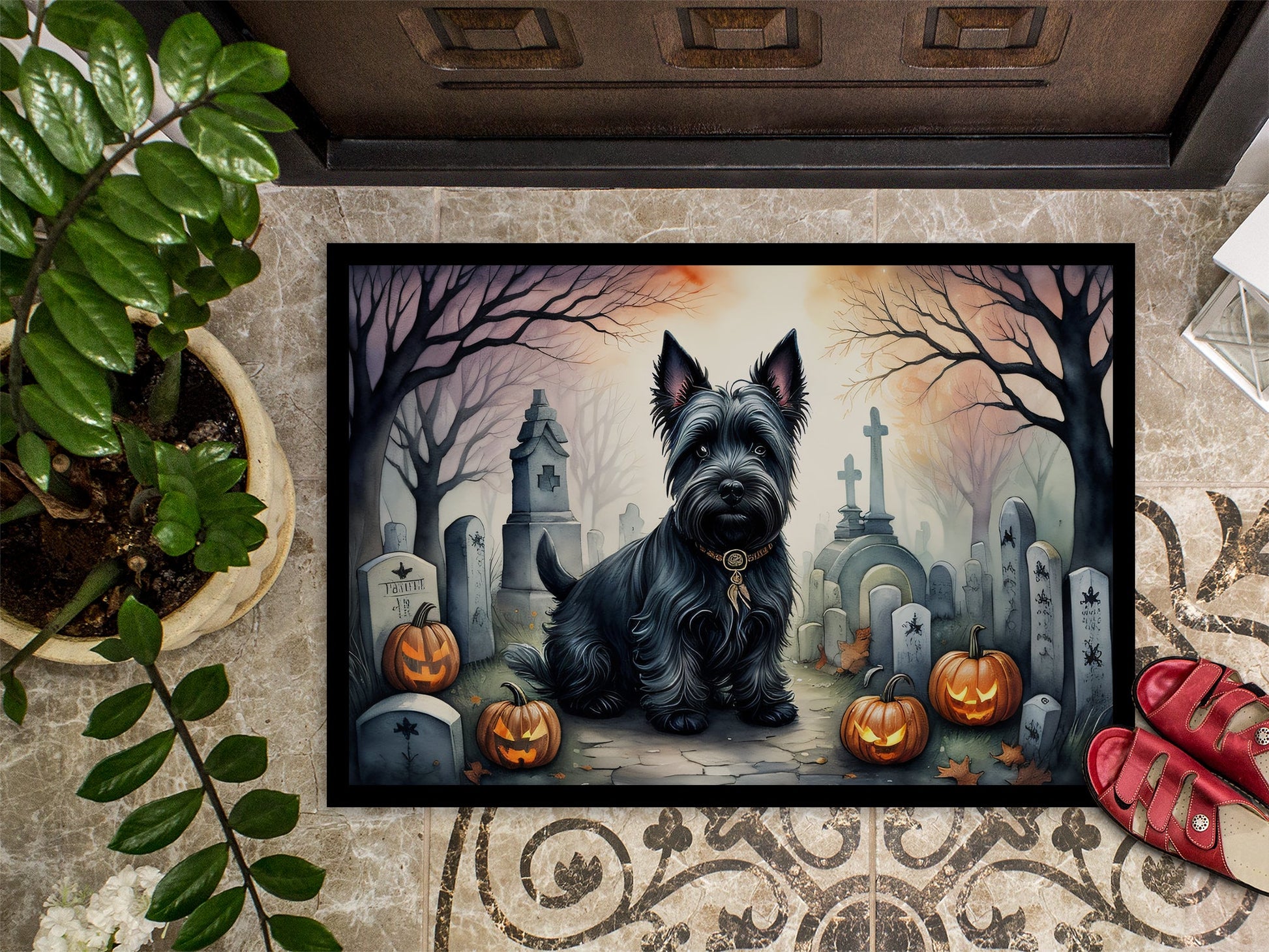 Scottish Terrier Spooky Halloween Doormat-2