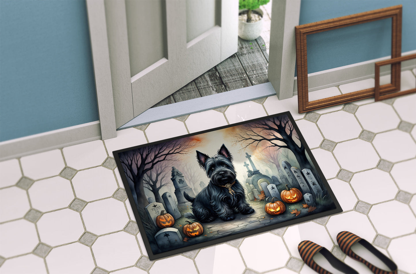 Scottish Terrier Spooky Halloween Doormat-3