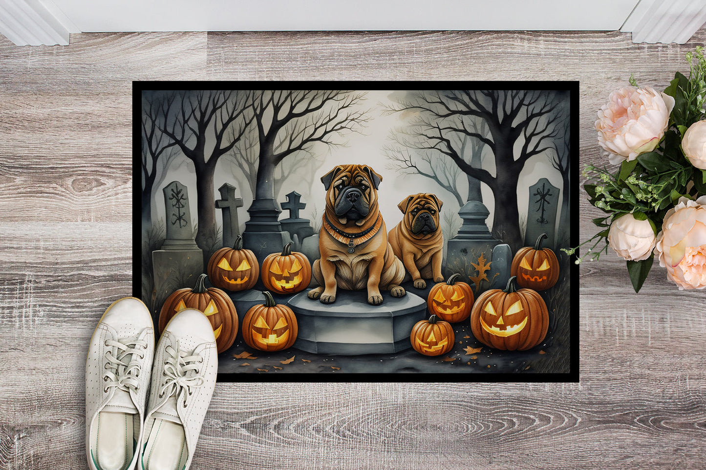 Shar Pei Spooky Halloween Doormat-1