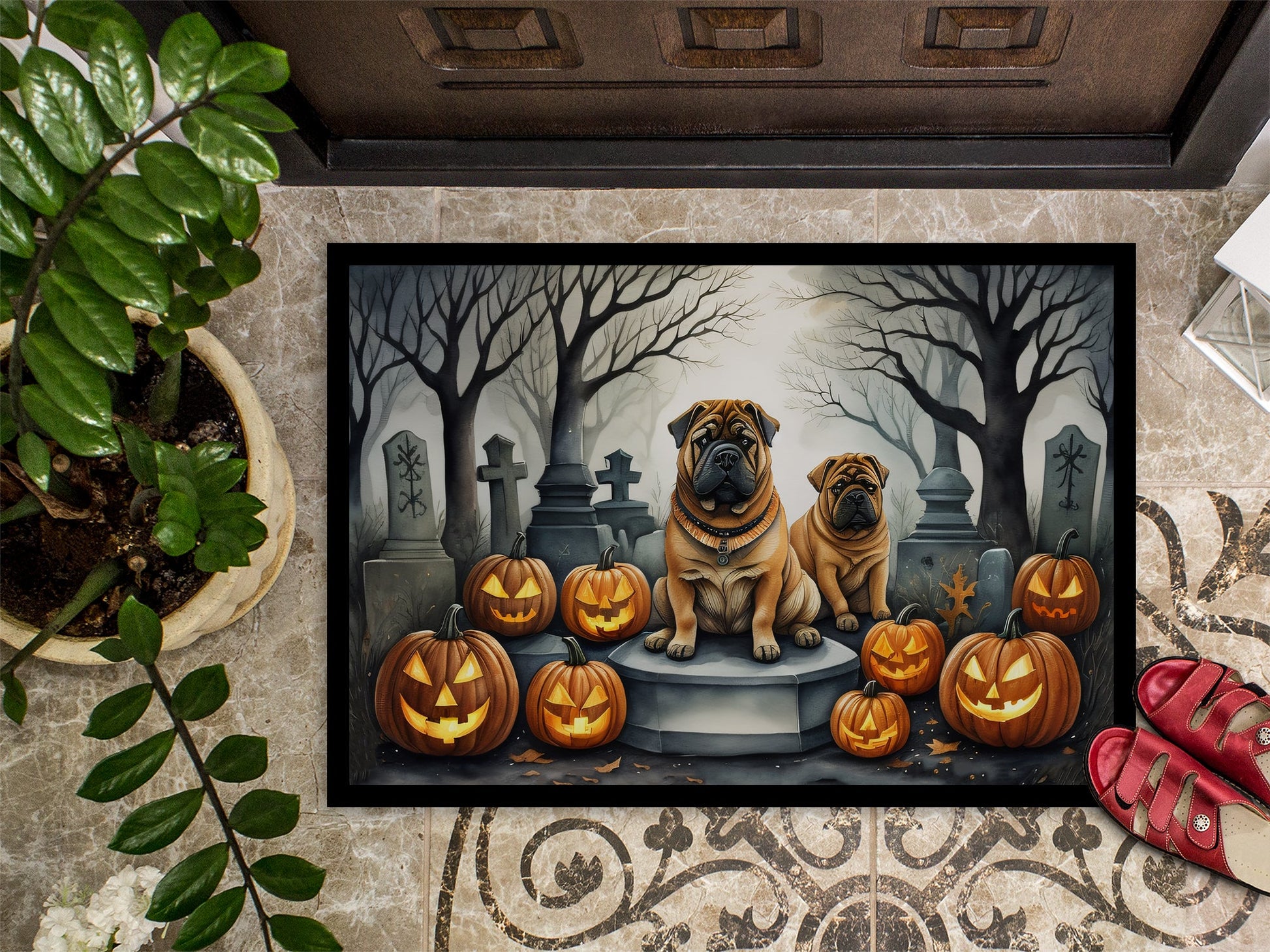 Shar Pei Spooky Halloween Doormat-2