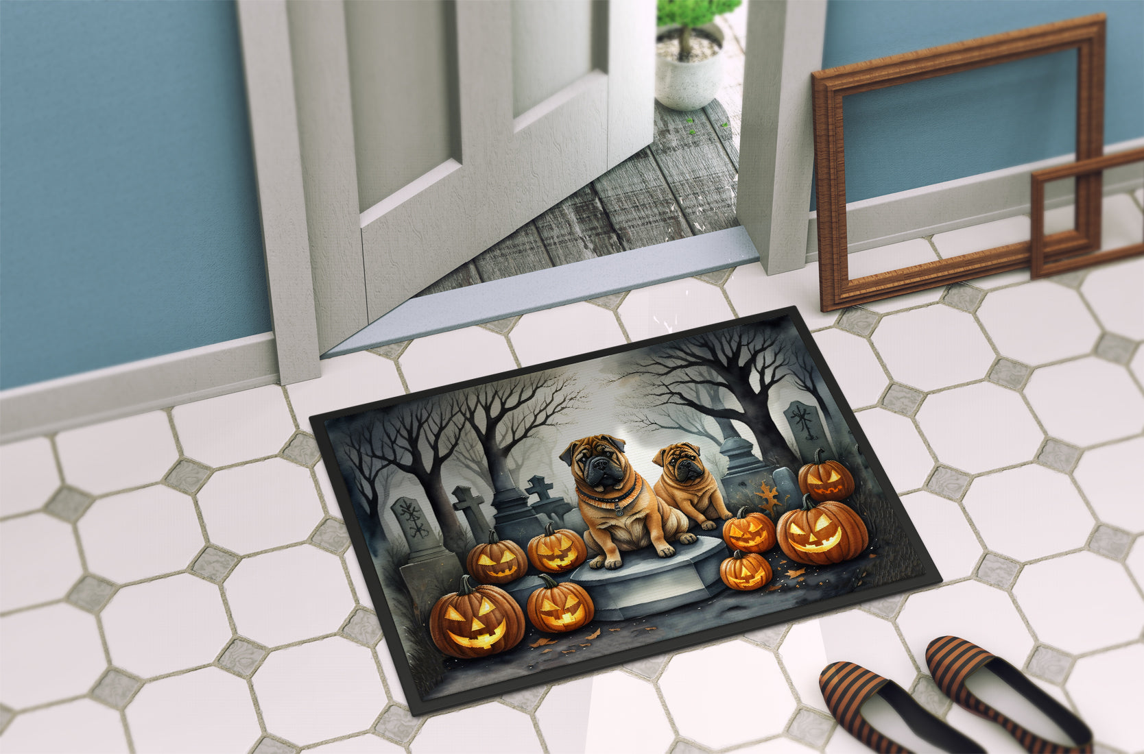 Shar Pei Spooky Halloween Doormat-3