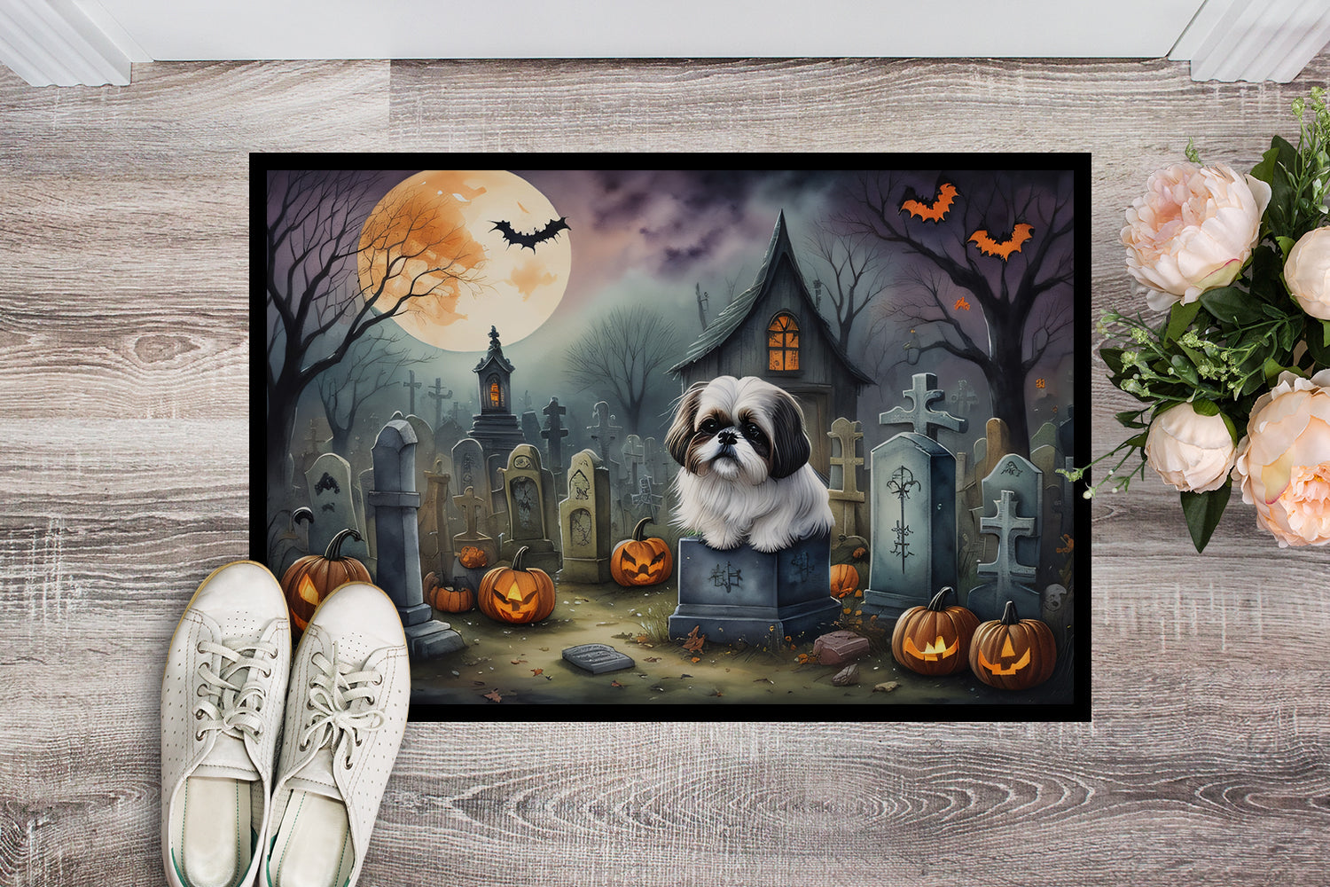 Shih Tzu Spooky Halloween Doormat-1