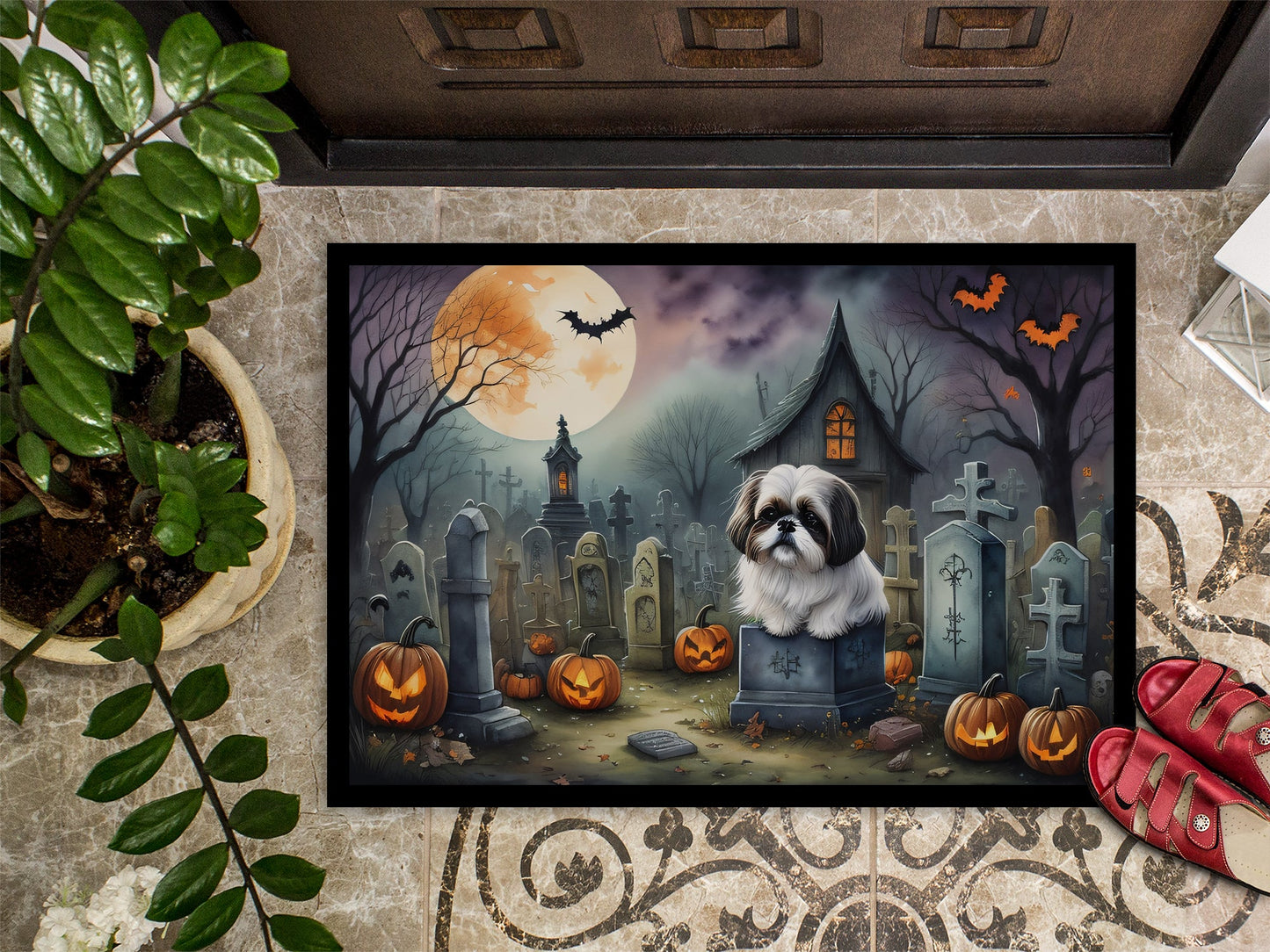 Shih Tzu Spooky Halloween Doormat-2