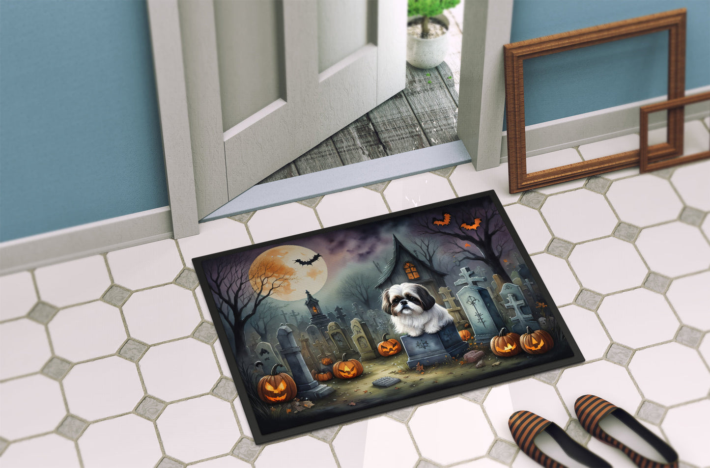 Shih Tzu Spooky Halloween Doormat-3