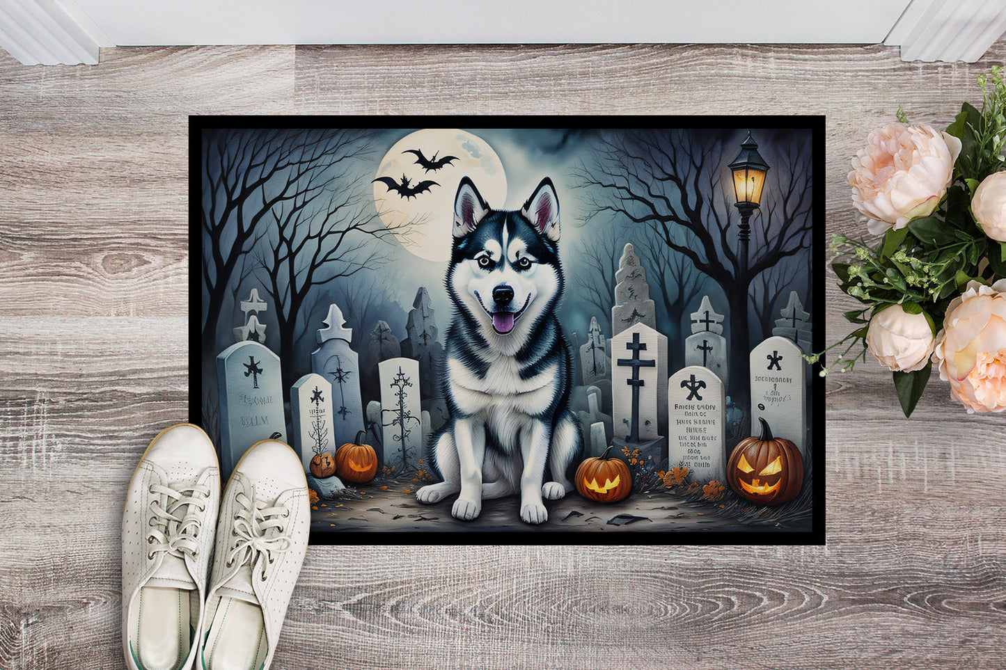 Siberian Husky Spooky Halloween Doormat-1