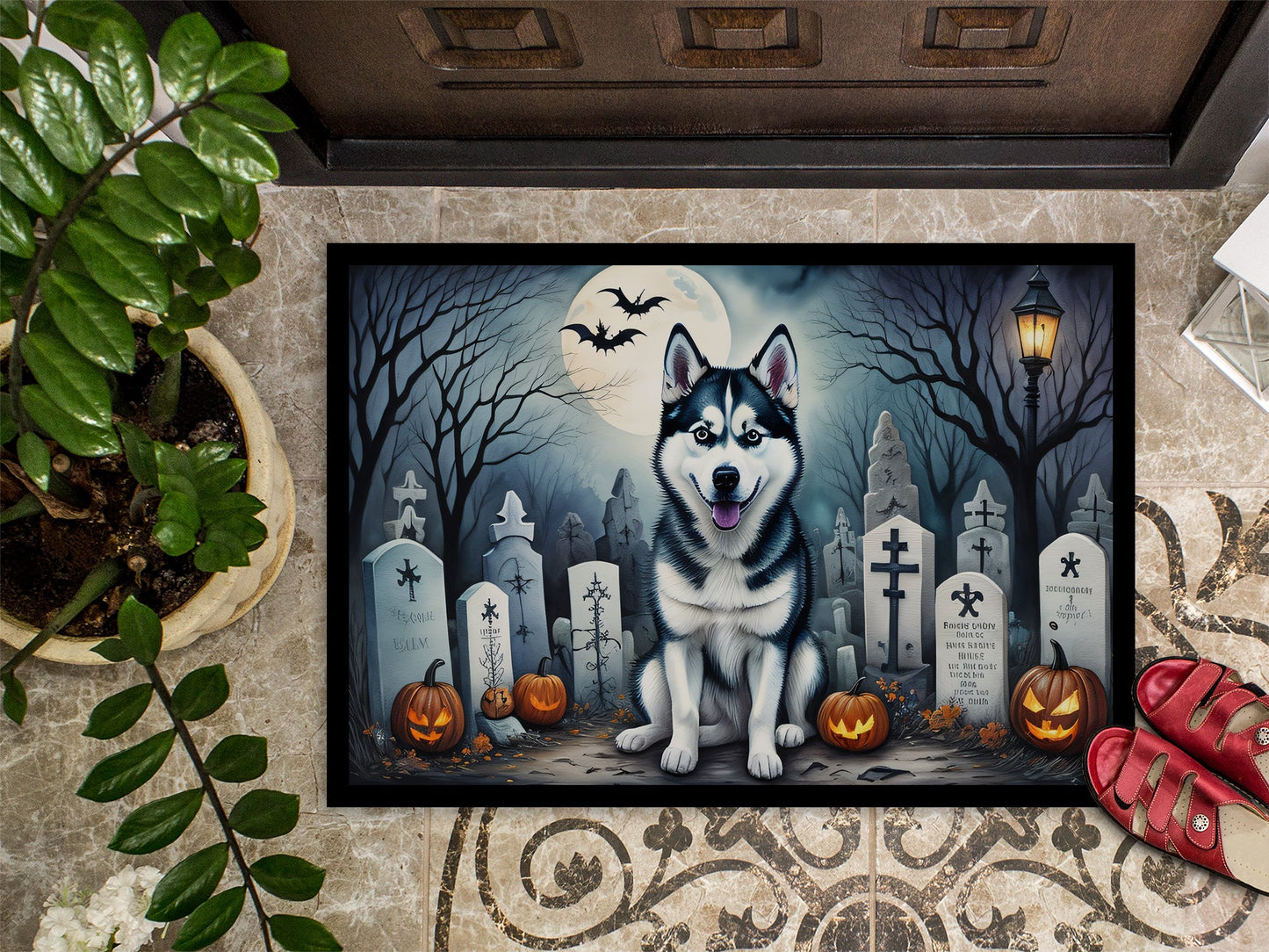 Siberian Husky Spooky Halloween Doormat-2