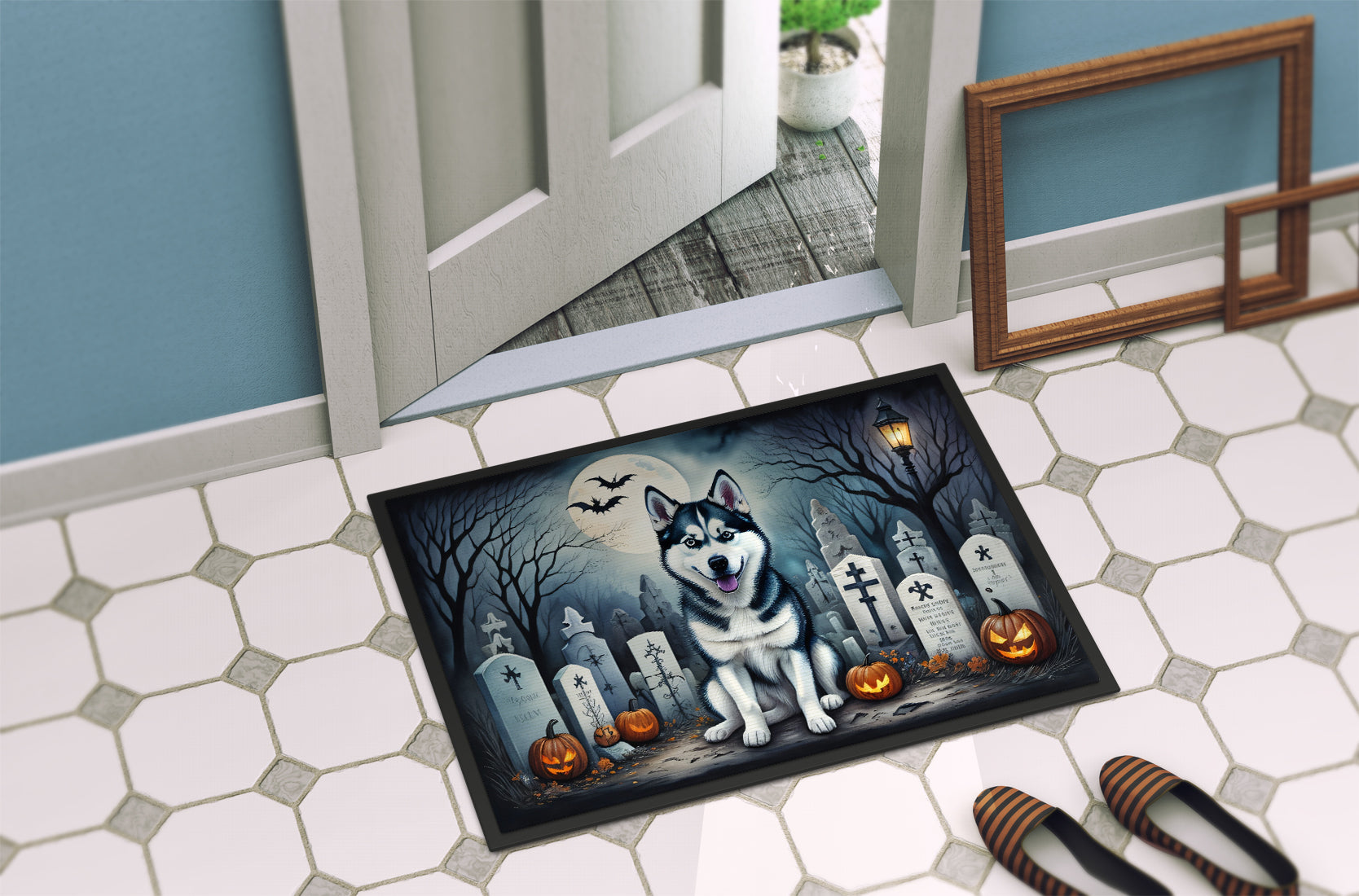 Siberian Husky Spooky Halloween Doormat-3