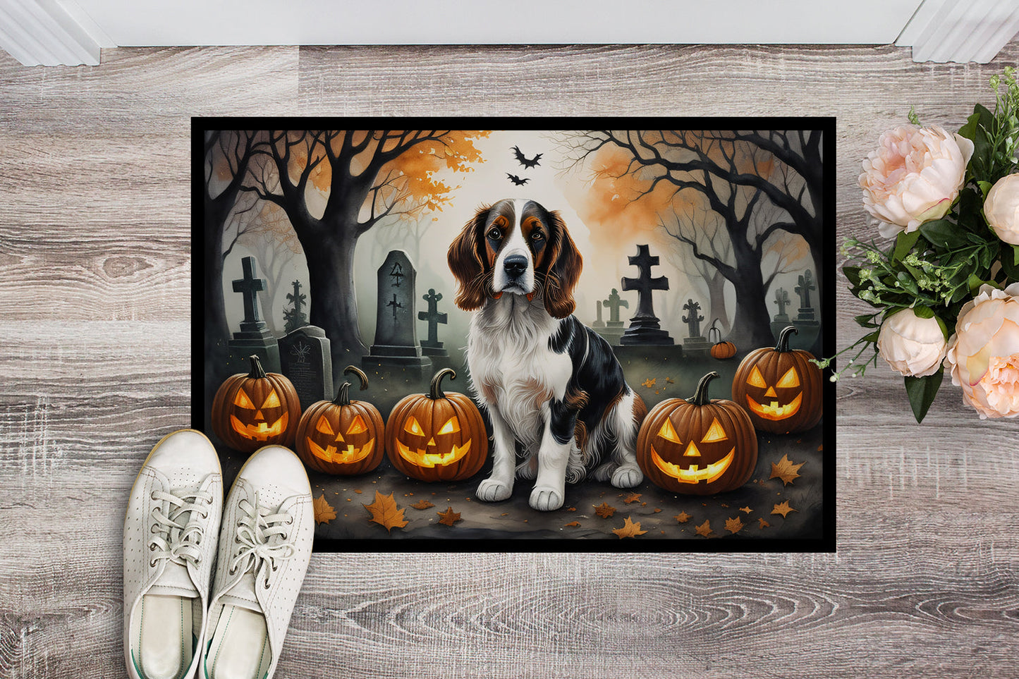 Welsh Springer Spaniel Spooky Halloween Doormat-1