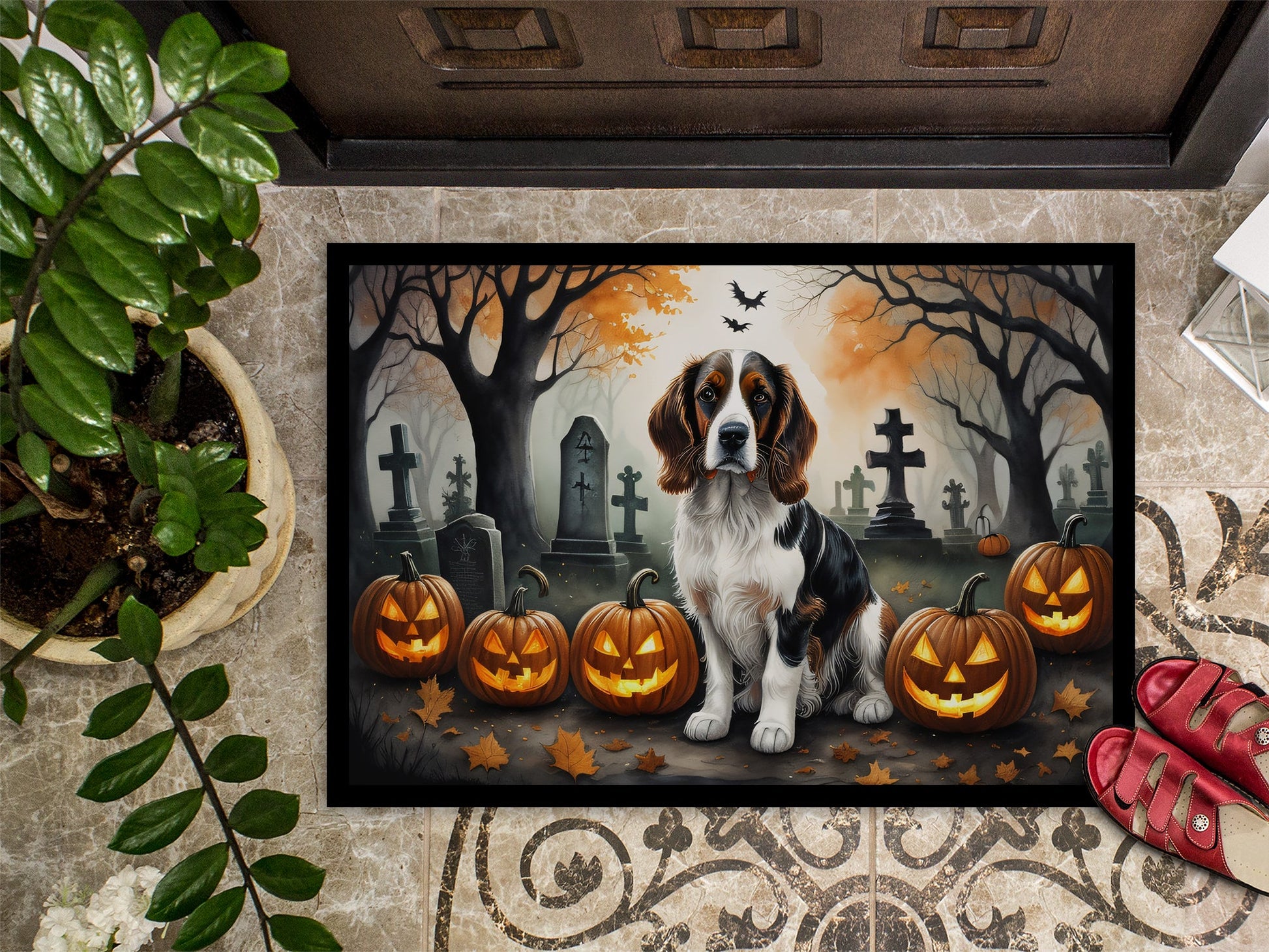 Welsh Springer Spaniel Spooky Halloween Doormat-2