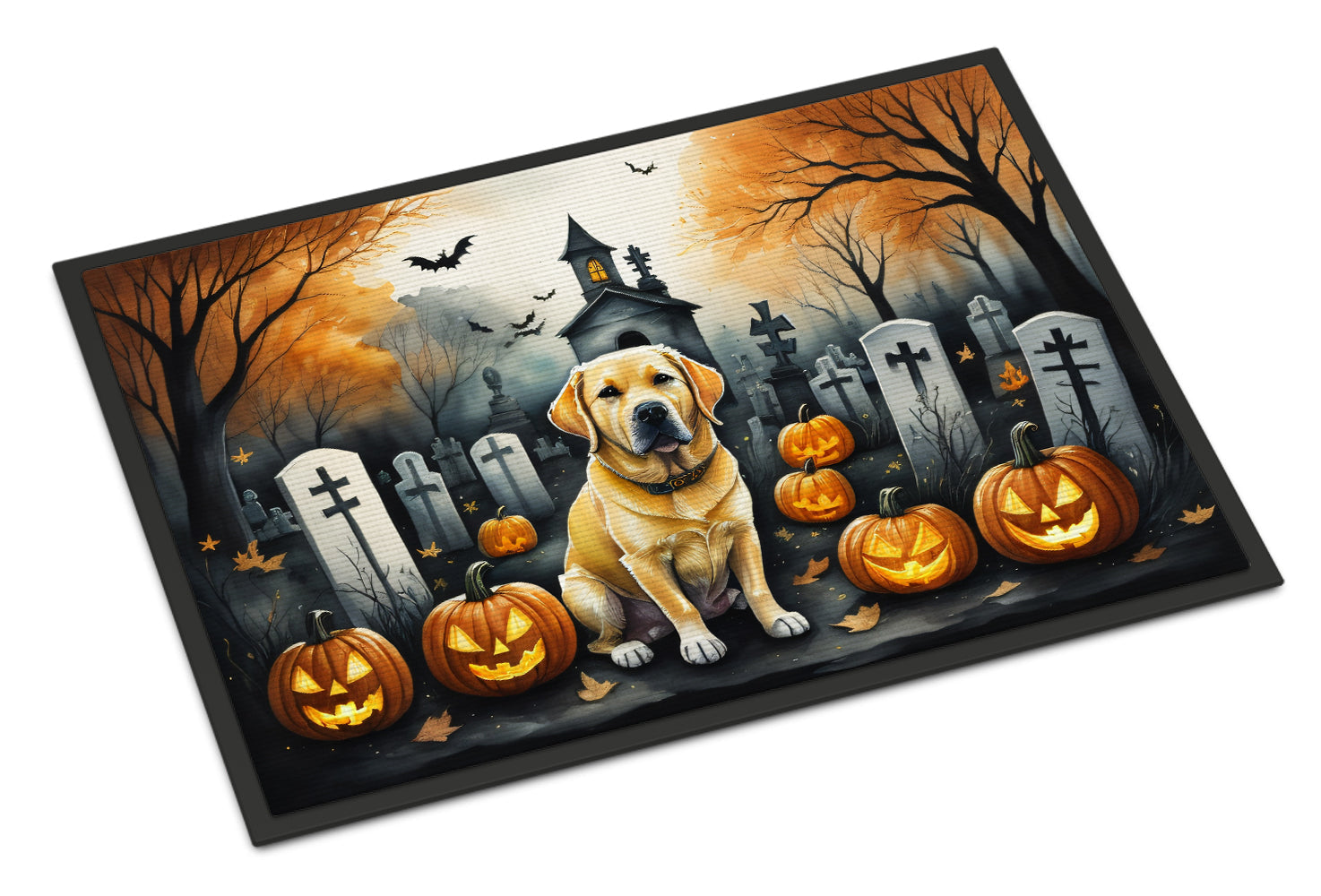 Yellow Labrador Retriever Spooky Halloween Doormat-0