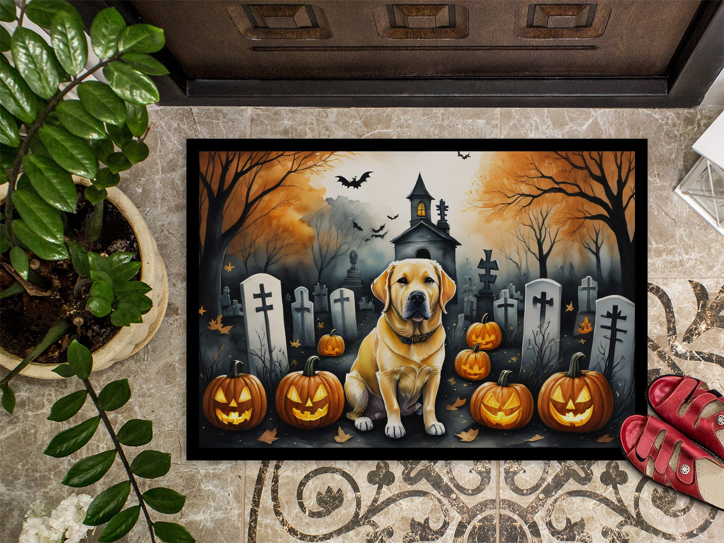 Yellow Labrador Retriever Spooky Halloween Doormat-2