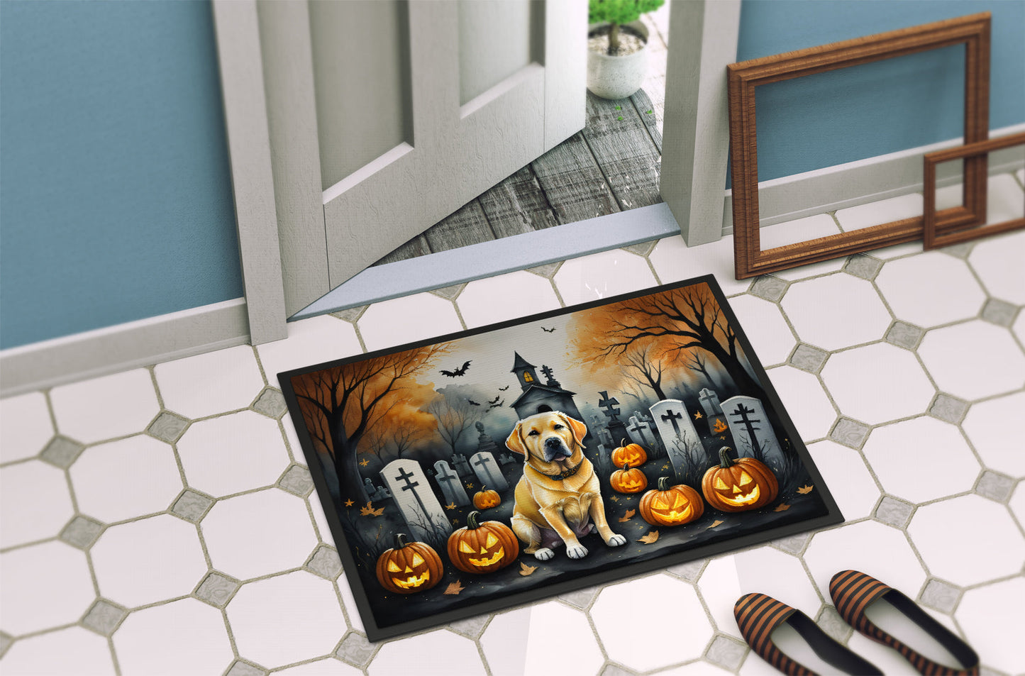 Yellow Labrador Retriever Spooky Halloween Doormat-3