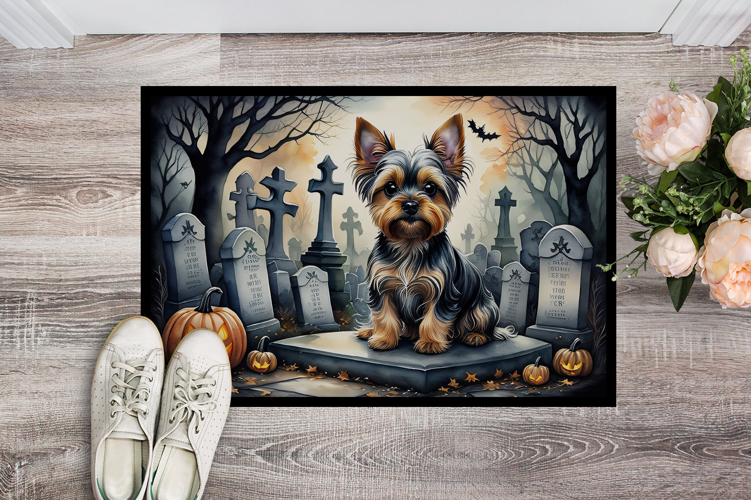 Yorkshire Terrier Spooky Halloween Doormat-1