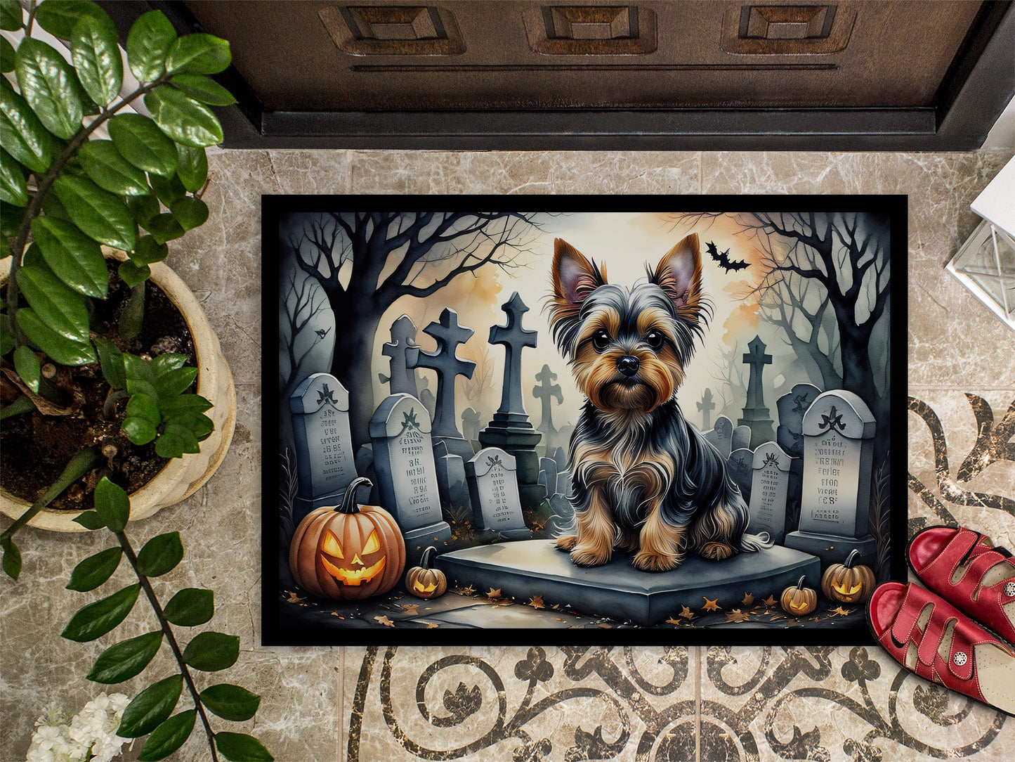 Yorkshire Terrier Spooky Halloween Doormat-2