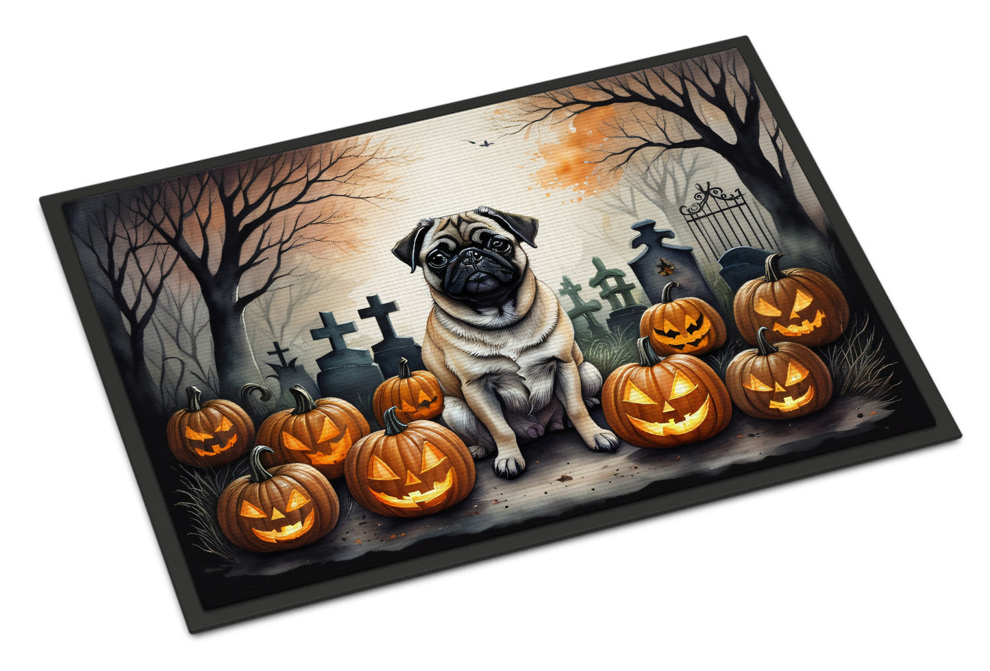 Fawn Pug Spooky Halloween Doormat-0