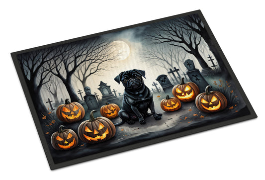 Black Pug Spooky Halloween Doormat-0