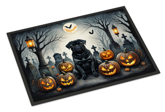 Black Pug Spooky Halloween Doormat-0