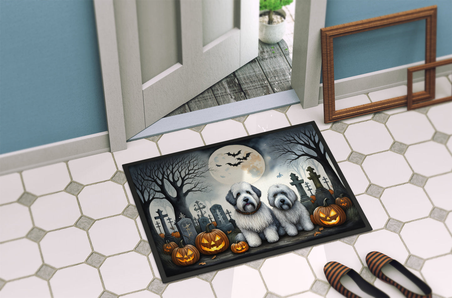 Old English Sheepdog Spooky Halloween Doormat-3