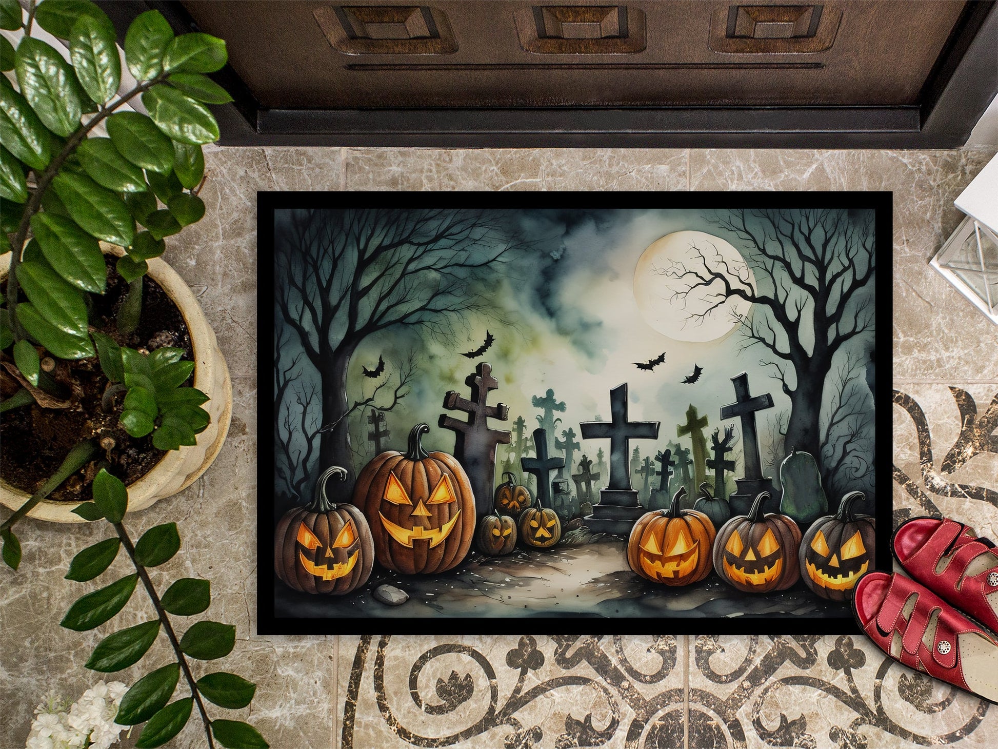 Graveyard Spooky Halloween Doormat-2