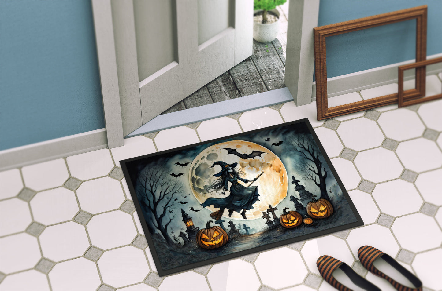 Flying Witch Spooky Halloween Doormat-3