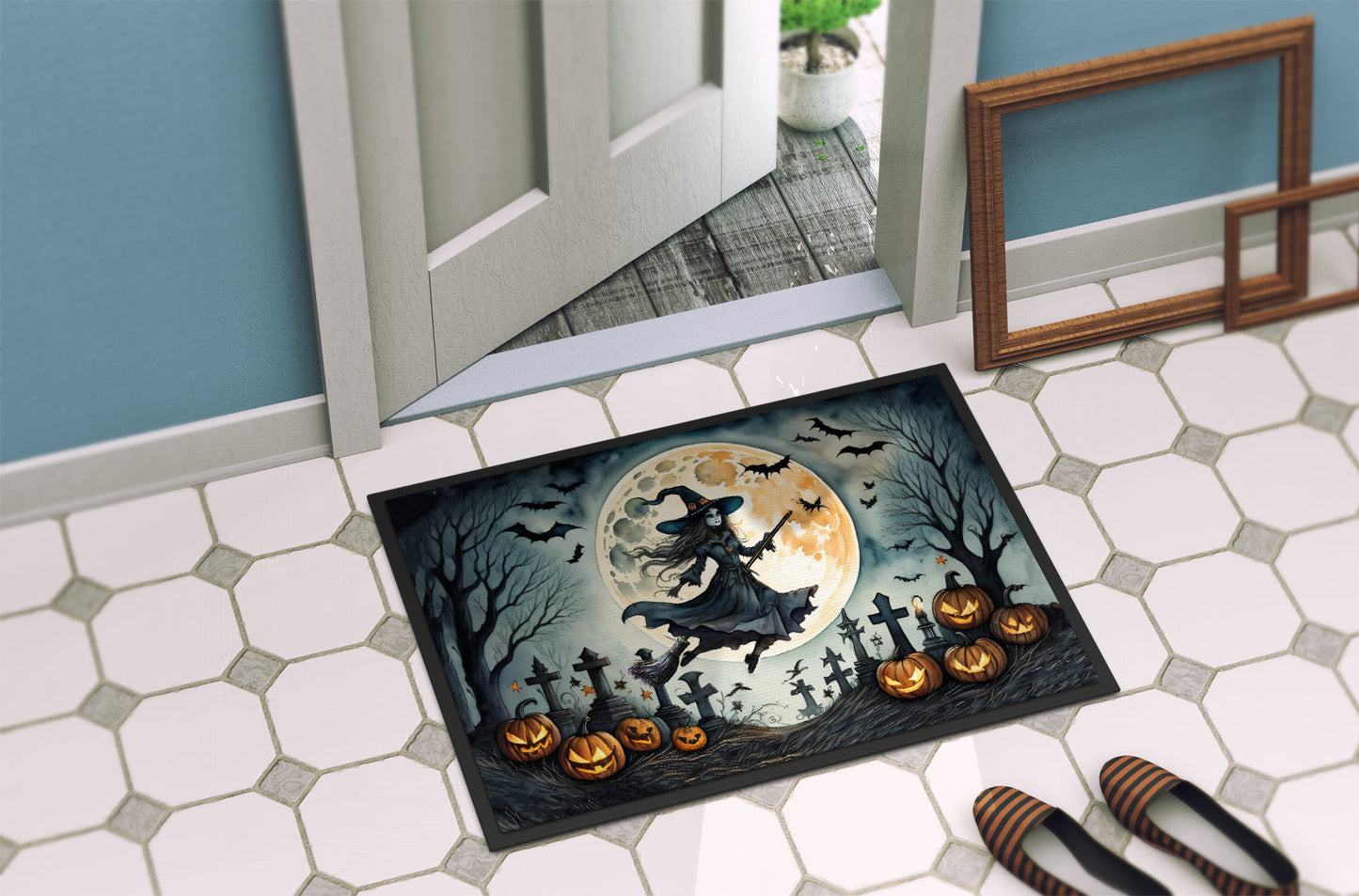 Flying Witch Spooky Halloween Doormat-3