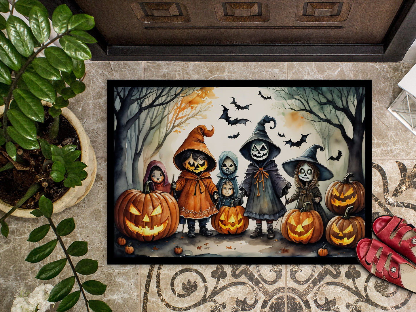 Trick or Treaters Spooky Halloween Doormat-2